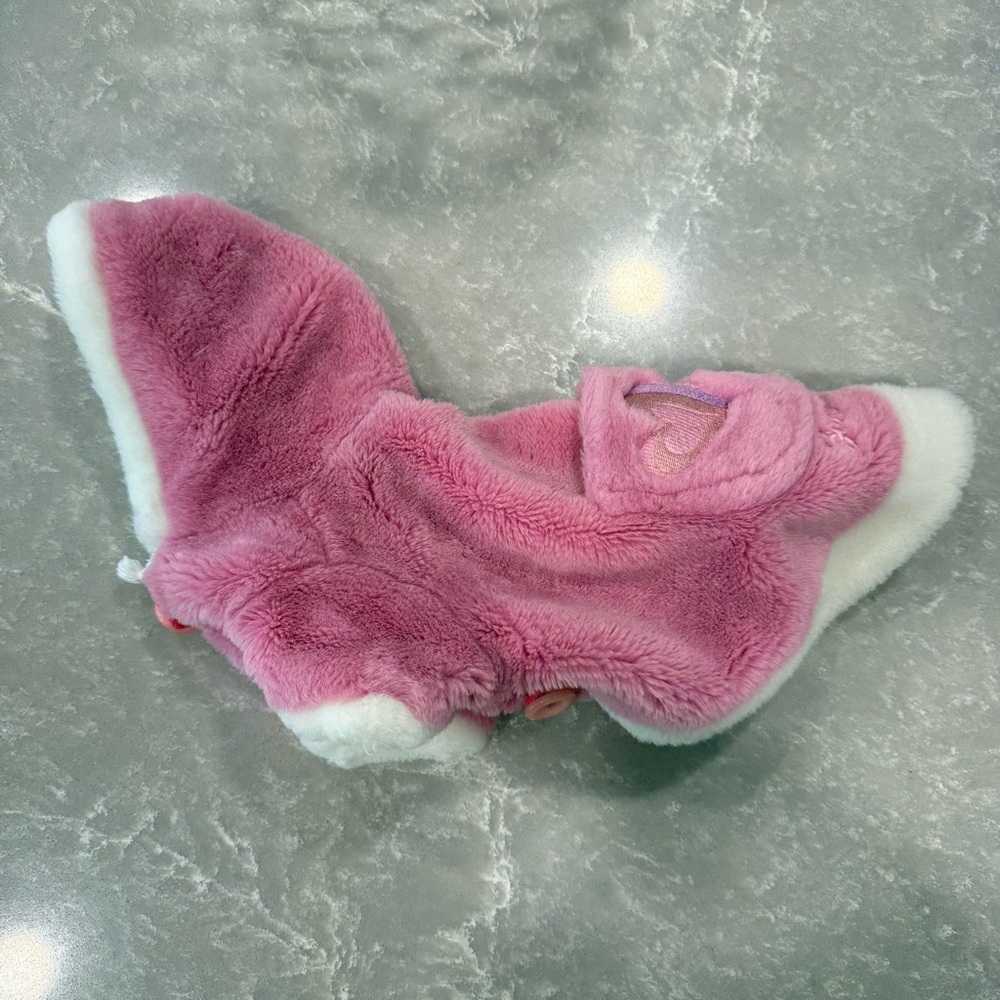 Vintage Barbie Pink Plush Dog Coat with Hood & Pocket Hearts Size Small - Picture 2 of 11